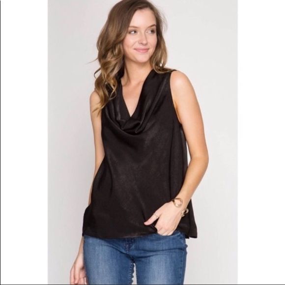 Satin drape neck sleeveless top - L - Picture 1 of 6